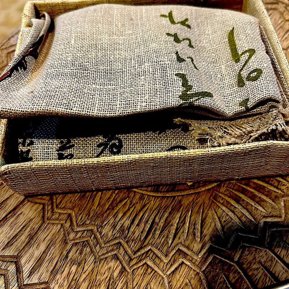Elegant Beige and Black Tapestry with hand painted Japanese poem